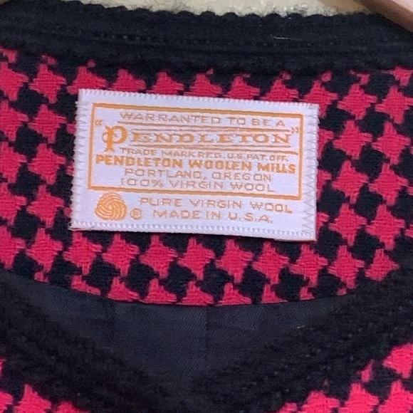 Pendleton Vintage Raspberry Red Black Houndstooth Wool Button Blazer Jacket 10 - Picture 7 of 17